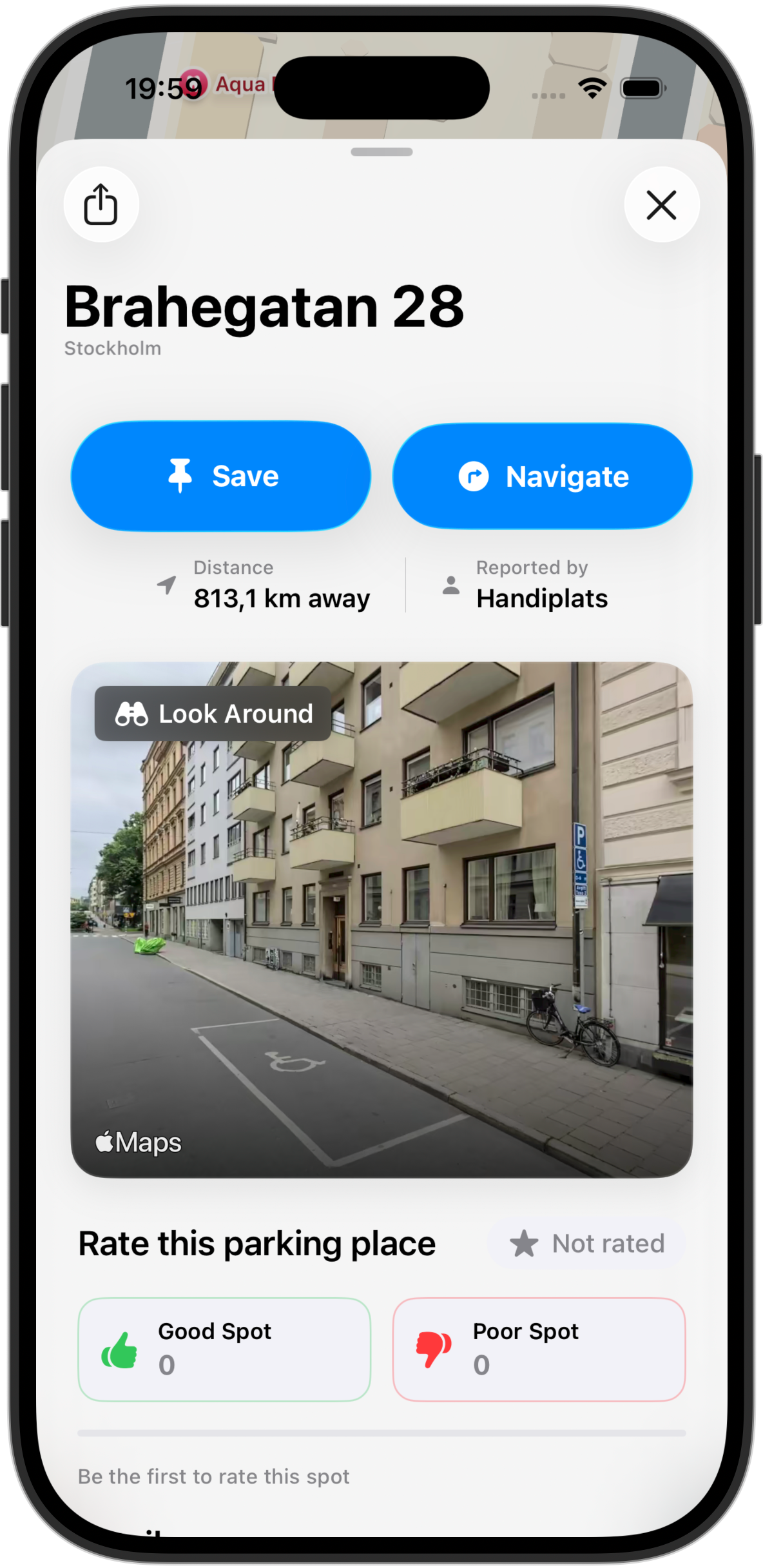 Handiplats parking details screen